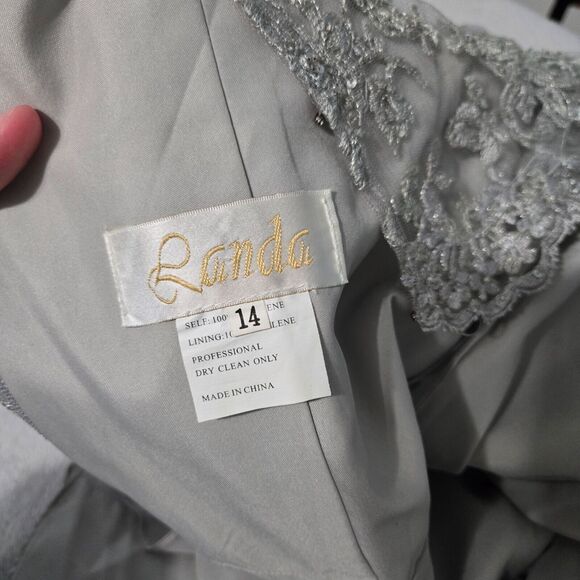 Vintage Landa Silver Beaded Sequin Maxi Evening Prom Dress Size 14 90's Y2K - Picture 3 of 8